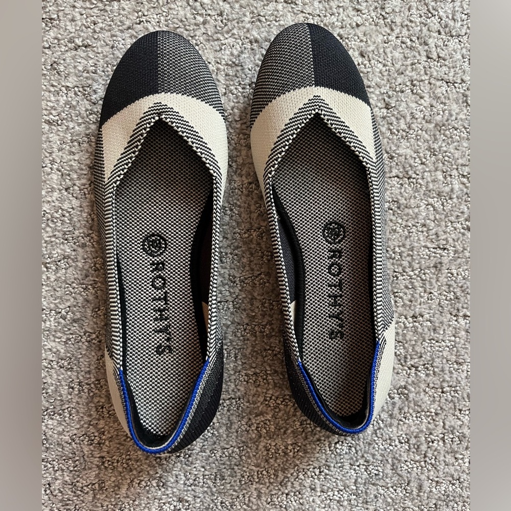 Rothy’s The Flat in black and white plaid size 8